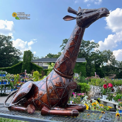 Bronze giraffe garden decor