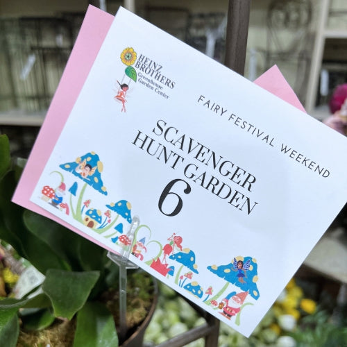 Scavenger hunt sign inside of the garden center at Heinz Brothers
