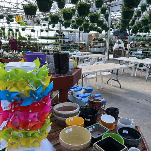 Garden supplies inside of the garden center at Heinz Brothers