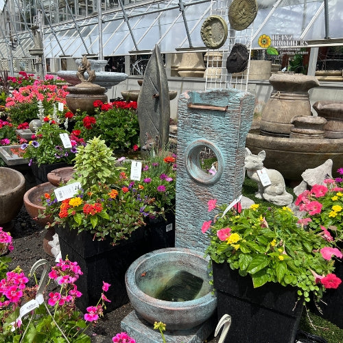 Garden statues and bird baths