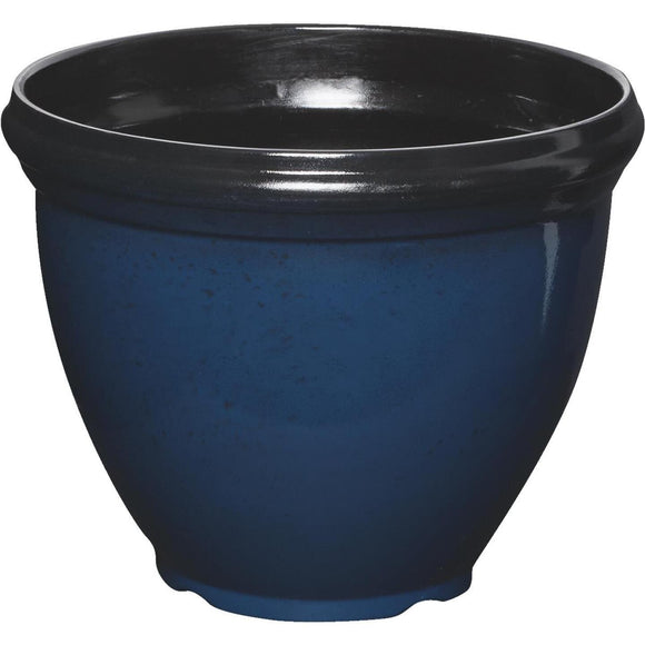 Southern Patio Heritage 12 In. Dia. x 9.6 In. H. Monaco Blue Resin Planter