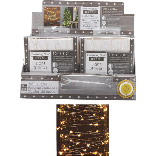 Everlasting Glow Warm White 30-Bulb Micro LED Battery Operated Light Set with Silver Wire