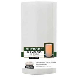 Flameless Candle, Pillar, White Weather-Resistant Plastic, 3 x 4-In.